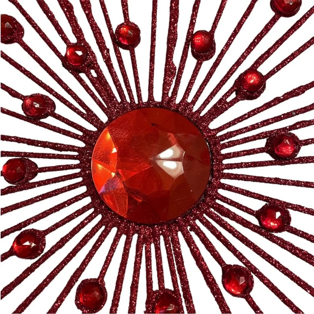 Large Red Starburst Glittered Holiday Decor 12”